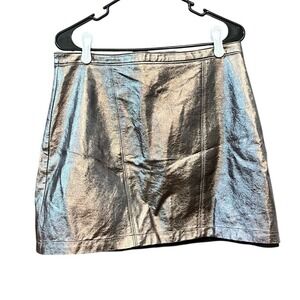 Abercrombie and Fitch Metallic Faux‎ Leather Mini Skirt Silver Zipper Front Sz L